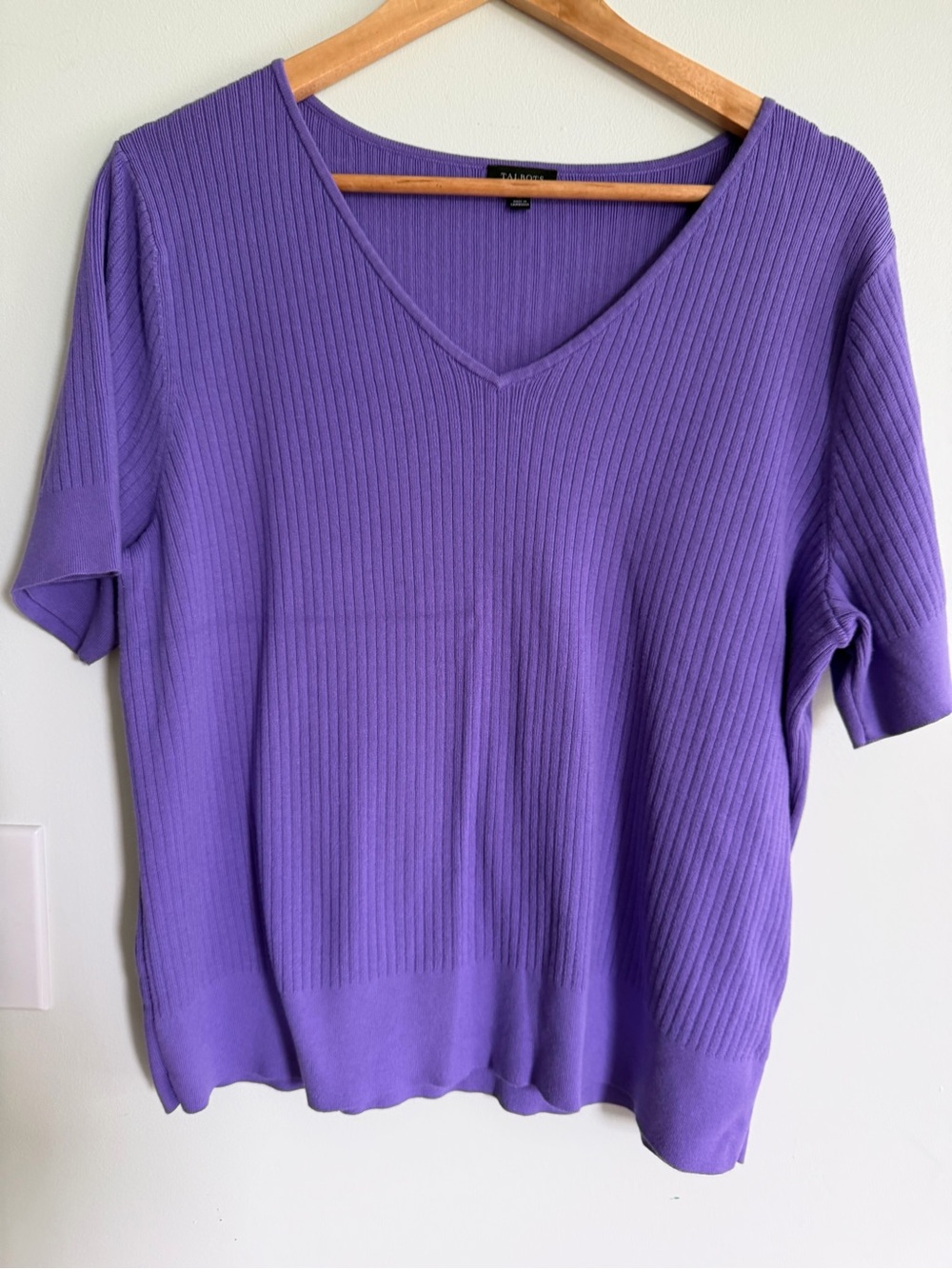 Talbots Purple Ribbed V-Neck Short Sleeve Top